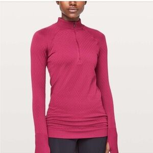 Lululemon Rest Less 1/2 Zip Star Ruby Red Pink Fitted Athletic Top Sz 4 Run